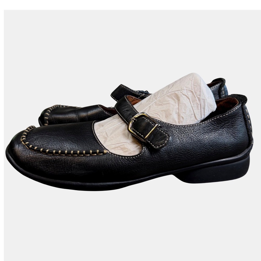 Hush Puppies Concord Black Leather Mary Jane Moccasins Shoes Womens 8.5 M